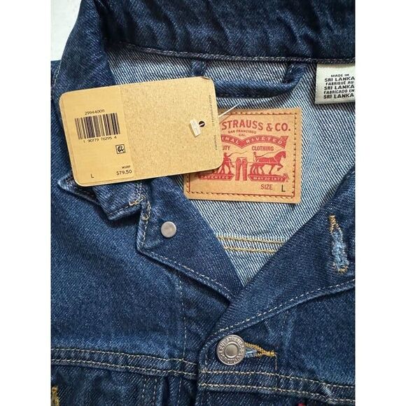 Levi's NWT Sz L Dark Indigo Ex Boyfriend Trucker Denim Jean Jacket - Picture 10 of 11
